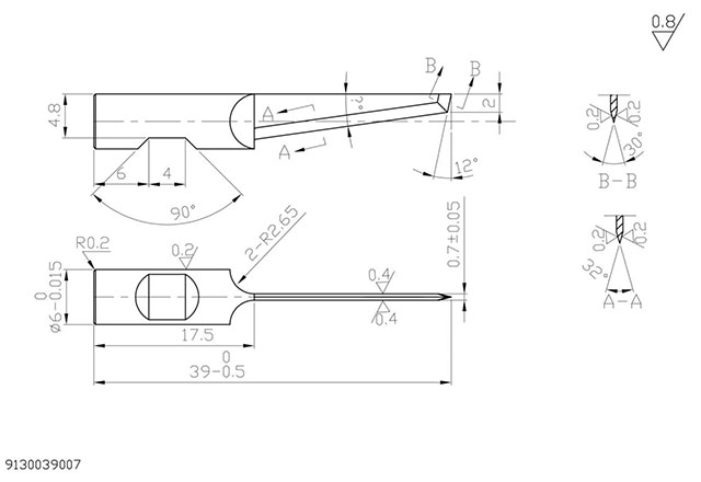 Нож 4CNC для планшетного плоттера 9130039007 (21.5x39x6x0.7 мм)